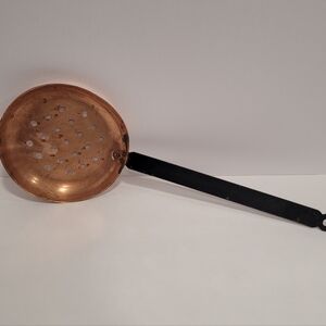 Vintage Copper Skimmer w/ Perforated Copper Ladle Bowl & Wrought Iron Handle 17"
